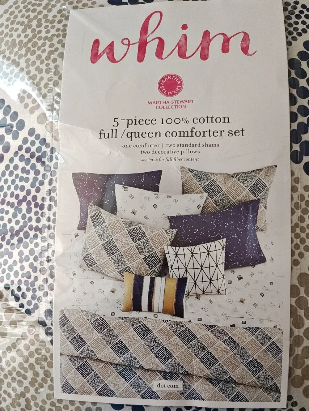 Martha Stewart Whim 5-Piece 100% Cotton Full/Queen Comforter Set Navy Tan